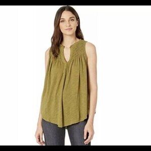 Free People We the Free Women's Olive Boho Sleeveless Smocked Hudson Henley Tank